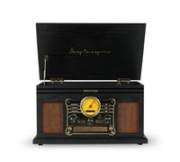 PRIXTON Tocadiscos de Vinilo Vintage Century, Reproductor y Convertidor de Vinilos y Reproductor de música por Bluetooth, USB, SD, Radio, CD y Casete, 2 Altavoces, Diseño Minicadena