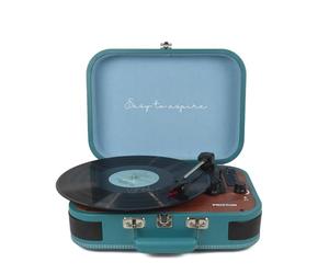 PRIXTON Tocadiscos de Vinilo Vintage VC600, Reproductor de Vinilos y Música por Bluetooth y USB, Digitalización de vinilos, 2 Altavoces Incorporados, Diseño de Maleta, Color Azul