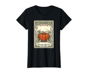 Prize Harvest - Calabaza de Granja de jardín de reliquia orgánica y sin OMG Camiseta gráfica económica, Mujer, Negro, S