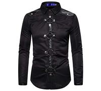 PRJN Camisa clásica para hombre, chaqueta para hombre, estilo gótico, vintage, con botones, camiseta de manga larga, cuello casual, formal, ajuste regular, camisa gótica para hombre, A-negro, L