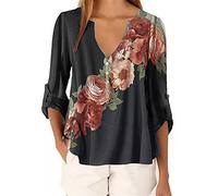 PRJN Camisa de Manga Corta con Cuello en V con Estampado Floral para Mujer Camisa con Cuello en V Fluido Camisa de Gasa con Estampado Floral Informal de Manga Corta con Estampado Floral Elegante Top