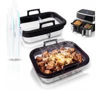 Prmape 2 Piezas Molde Vidrio Freidora de Aire con Tapa, 20 * 15cm Cesta Cuadrada de Vidrio Transparente para Air Fryer & Resistente al Calor Hasta 400°C para Ninja AF400EU/AF500EU/SL400EU