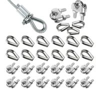 Prmape 24 Piezas Abrazaderas de Cable 4mm, 12pcs Abrazadera de Cuerda de Alambre+12pcs Dedal de Cuerda de Alambre, Tensor Cable Acero M4 para Cable de Cuerda 4mm