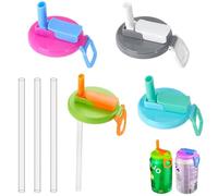 Prmape 4 Piezas Tapa para Latas de Refresco, Reutilizables Tapas para Latas con Pajita, Tapas de Latas con Pajita a Prueba de Fugas, Tapa de Bebida para Latas Pequeñas de 330ml Cola, Cerveza, Limonada