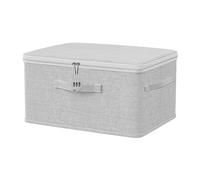 Prmape Caja de Almacenamiento con Tapa, Caja Almacenaje con Cerradura, Cesta Almacenaje Plegable Tela, Organizador Armario Ropa Gris para Dormitorio, Salón, Libros, Cosméticos, Juguetes 32*24*18cm