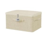 Prmape Caja de Almacenamiento con Tapa, Caja Almacenaje con Cerradura, Cesta Almacenaje Plegable Tela, Organizador Armario Ropa Beige para Dormitorio, Salón, Libros, Cosméticos, Juguetes 32*24*18cm
