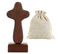 Prmape Cruz de madera con base, Cruz para Centro de Mesa, Crucifijo De Pie con Bolsa, Cruces de Madera Pequeñas para Regalo Cristiano, Iglesia, Oración 10,4 × 6 × 1,5 cm (4,1 × 2,4 × 0,6 pulgadas)