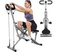 PRMTYUP MáQuina De Sentadillas para Gimnasio En Casa, MáQuina De Sentadillas Y Remo 2 En 1 con 4 Bandas De Resistencia Ajustables, Ejercicios para El Core Plegable,Negro