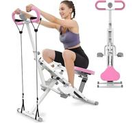 PRMTYUP MáQuina De Sentadillas para Gimnasio En Casa, MáQuina De Sentadillas Y Remo 2 En 1 con 4 Bandas De Resistencia Ajustables, Ejercicios para El Core Plegable,Rosado