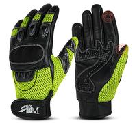 Pro-Biker Cuero de Vaca Deportes Motocicleta Dedo Completo Verano Montar en la montaña Guantes Deportivos con protección de Nudillos para la Seguridad de los Hombres (9001 Fluorescente, M)