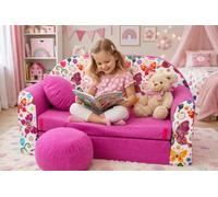 Pro Cosmo Un sofá Plegable para niños con función de Dormir con Colchón, Cojín y Puf Desenfundables - 98x168x59 cm - Ligero y Fácil de Plegar - M33 Rosa - Mariposas
