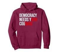 Pro Democracy Needs Your Courage Sign Resist Fascism Protest Sudadera con Capucha, Unisex para Adultos, Granate, M