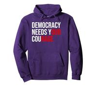 Pro Democracy Needs Your Courage Sign Resist Fascism Protest Sudadera con Capucha, Unisex para Adultos, Morado, XXL