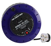 PRO ELEC Carrete, casete de 4 enchufes, 10 A, 10 m, negro/azul
