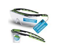 PRO FIT Gafas de seguridad - Gafas de trabajo con lente grande y transparente, gafas para personas con gafas, resistentes a arañazos y antivaho, protección UV - Negro/Verde