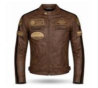 PRO FUTURE Chaqueta de Moto en Cuero para Hombre ASPIDEX Estilo Vintage Custom & Café Racer Harley, marrón, XXXXXL