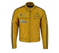 PRO FUTURE Chaqueta de Moto en Cuero para Scooter Cafe Racer, Naked para Hombre, Estilo Vintage, Amarilla, amarillo, XXXXXL