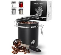 Pro@Home43® Bote cafe hermetico 500 g - negro - recipiente cafe hermetico de 1,5 L de acero inoxidable con función de calendario, incluye cuchara dosificadora, caja de regalo