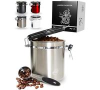 Pro@Home43® Bote cafe hermetico 500 g - plata - recipiente cafe hermetico de 1,5 L de acero inoxidable con función de calendario, incluye cuchara dosificadora, presentada caja de regalo