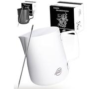 Pro@Home43® Jarra leche barista de acero inoxidable blanca 600ml (también en 350ml) con lápiz de latte art/Jarra para espumar leche en caja de regalo