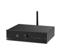 Pro-Ject Stereo Box E, amplificador estéreo hi-fi compacto, negro | 7 entradas con phono MM, Bluetooth 5.0 aptX HD, óptica y coaxial, salida de subwoofer, auriculares, carcasa de acero