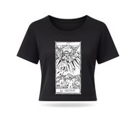 PRO' line DSHIRT14 - Camiseta de mujer Le Jugement Tarot de Marseille - El juicio - Algodón orgánico peinado premium 185 g/m² - Boxy Fit Cropped - EarthPositive - Vegan Approved - Made in Italy, Negro
