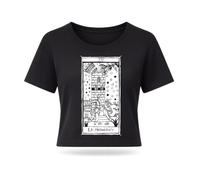 PRO' line DSHIRT14 La Maison Dieu Tarot de Marseille - La Torre - Algodón orgánico peinado premium 185 g/m² - Boxy Fit Cropped - EarthPositive, Negro , L corto