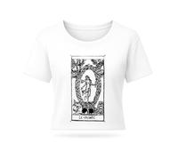 PRO' line DSHIRT14 Le Monde Tarot de Marseille - Il mondo - Algodón orgánico peinado premium 185 g/m² - Boxy Fit Cropped - EarthPositive - Vegan Approved - Made in Italy, blanco, M corto