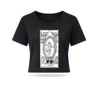PRO' line DSHIRT14 Le Monde Tarot de Marseille - Il mondo - Algodón orgánico peinado premium 185 g/m² - Boxy Fit Cropped - EarthPositive - Vegan Approved - Made in Italy, Negro , L corto