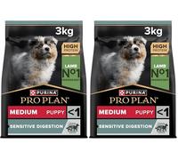 Pro Plan Purina Comida Seco para Cachorro Mediano con Digestión Sensible con Optidigest, Sabor Cordero - 3 Kg (Paquete de 2)