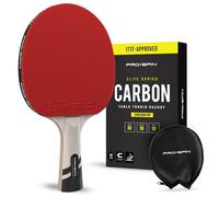 PRO-SPIN Pala de Ping Pong con Fibra de Carbono - Madera 7-ply, Goma Ofensiva, Esponja 2 mm, Funda de Raqueta de Tenis Mesa Premium (Pack de 1)