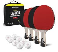 PRO-SPIN Palas de Ping Pong - Homologada por la ITTF con Fibra de Carbono| Madera 7-Ply, Goma Ofensiva, Esponja 2 mm (Rojo, Set 4 Jugadores)