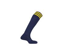 Pro Star Mitre Mercury Medias de fútbol Juveniles con 3 Tiras, equipación de fútbol, Medias largas Ligeras, Medias Deportivas Transpirables, Talla 30-34, Azul Marino/Amarillo