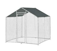 pro.tec Gallinero para Exterior Wels 2 x 2 x 2 m Jaula al Aire Libre Voladero para Aves con Techo Polietileno Recinto Exterior para Gatos Malla Metalica Acero Plata y Verde Oscuro