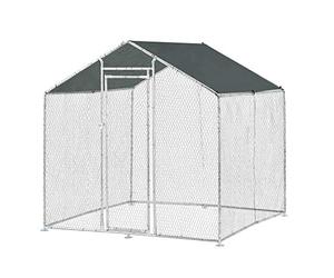 pro.tec Gallinero para Exterior Wels 2 x 2 x 2 m Jaula al Aire Libre Voladero para Aves con Techo Polietileno Recinto Exterior para Gatos Malla Metalica Acero Plata y Verde Oscuro