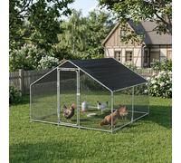 pro.tec Gallinero para Exterior Wels 3 x 3 x 2 m Jaula al Aire Libre Voladero para Aves con Techo Polietileno Recinto Exterior para Gatos Malla Metalica Acero Plata y Verde Oscuro