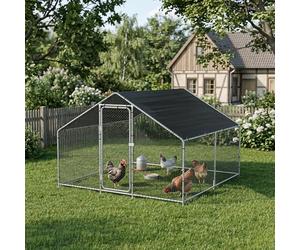 pro.tec Gallinero para Exterior Wels 3 x 3 x 2 m Jaula al Aire Libre Voladero para Aves con Techo Polietileno Recinto Exterior para Gatos Malla Metalica Acero Plata y Verde Oscuro