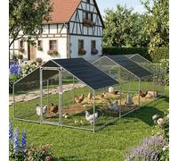 pro.tec Gallinero para Exterior Wels 3 x 8 x 2 m Jaula al Aire Libre Voladero para Aves con Techo Polietileno Recinto Exterior para Gatos Malla Metalica Acero Plata y Verde Oscuro