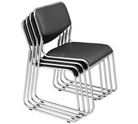 pro.tec Juego de 4 Sillas de Conferencia Apilables Silla de Oficina de Cuerpo Sintético con Respaldo para Salas de Reunión Salas de Espera Metal Cromado 77 x 51 x 55 cm - Negro