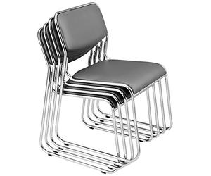 pro.tec Juego de 4 Sillas de Conferencia Apilables Silla de Oficina de Cuerpo Sintético con Respaldo para Salas de Reunión Salas de Espera Metal Cromado 77 x 51 x 55 cm - Gris