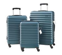 pro.tec Juego de Maletas Rigídas Pona 3 Piezas Cerradura TSA Maleta Cabina Talla S/M/L con Neceser Báscula de Equipaje Etiquetas 4 Ruedas de 360° ABS Tela 40/70/100 L - Azul