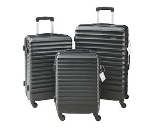 pro.tec Juego de Maletas Rigídas Pona 3 Piezas Cerradura TSA Maleta Cabina Talla S/M/L con Neceser Báscula de Equipaje Etiquetas 4 Ruedas de 360° ABS Tela 40/70/100 L - Negro