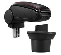 pro.tec Reposabrazos Central Apoyabrazos con Compartimento de Almacenamiento Interior Acolchado - Tapizado - Polipiel - Negro con Costuras de Color Rojo