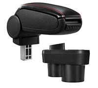 pro.tec Reposabrazos Central Apoyabrazos con Compartimento Fácil de Instalar - Tapizado - Polipiel - Negro con Costuras de Color Rojo