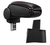 Reposabrazos Central - apoyabrazos con Compartimento - tapizado - Polipiel - Negro con Costuras de Color Rojo