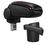 Reposabrazos Central - apoyabrazos con Compartimento - tapizado - Polipiel - Negro con Costuras de Color Rojo