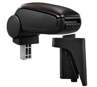 [pro.tec] Reposabrazos central Apoyabrazos para Coches con Compartimento Consola Plegable - tapizado - polipiel - negro con costuras de color rojo