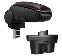 pro.tec Reposabrazos Central Tapizado Apoyabrazos con Compartimento Acolchado Instalación Fácil Polipiel - Negro con Costuras de Color Rojo