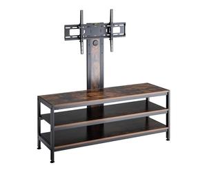 pro.tec Soporte de Pie para TV con Mesa Ajustable en Altura para Pantalla Monitor hasta 70" Mueble de Tele para Dormitorio Salas de Conferencia Cine en Casa Acero Aglomerado - Negro y Roble Rústico