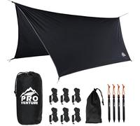 Pro Venture - Cubierta Impermeable Hammock Rain Fly (3,7 x 2,7 m), Lona portátil de Acampada, Nailon Ripstop Ligero, instalación rápida + Accesorios, un Equipo Esencial para Acampar